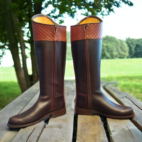 El Caballo Sevilla 1892 Leather Riding Boots, Size US7/7.5 EU38, Brown/Tan/Black - Picture 4 of 9